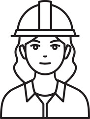 Fototapeta premium Hand Drawn female construction worker wearing hard hat and uniform Black and White Avatar Illustration in Minimal Line Art Style Design 