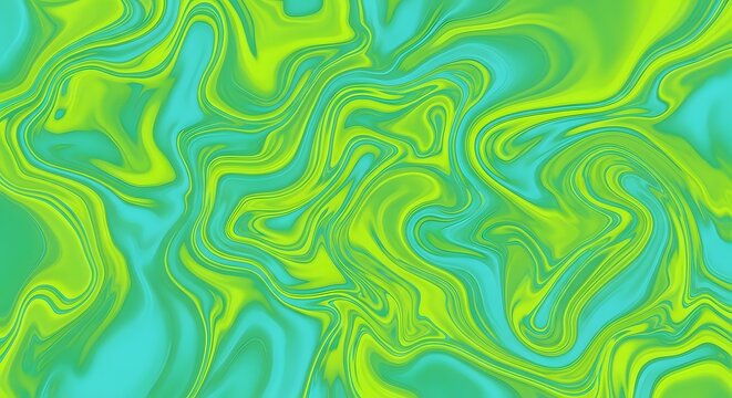 Vibrant lime green and turquoise liquid marble texture with flowing swirling abstract wave design