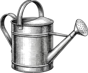 Vintage Engraving Style Illustration of a Classic Metal Watering Can Isolated on White Background for Gardening Agriculture Horticulture and Rustic Farmhouse Home Decor Design © Elias