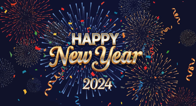 Happy New Year 2013 fireworks celebration in night sky with festive lights and party vector illustration
