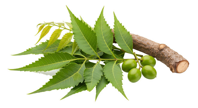 Fresh Neem Leaves with Green Fruits.