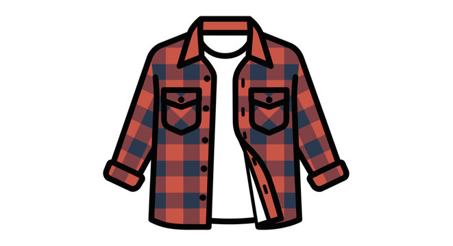 Red and Blue Plaid Flannel Shirt Illustration.