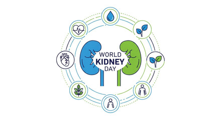 Fototapeta premium World Kidney Day awareness illustration with kidney and health symbols