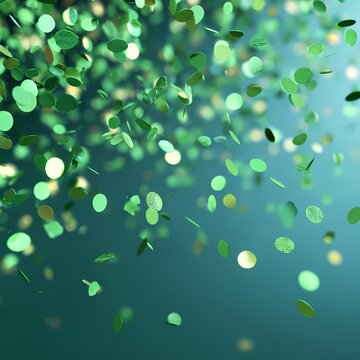 Vibrant Green Confetti Falling in a Soft Focus Background