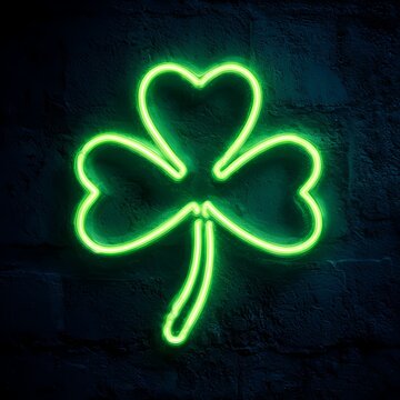 Green Neon Heart-Shaped Shamrock on Dark Background for Celebrations