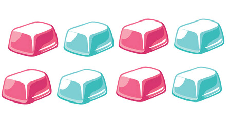 Colorful ice cubes in pink and blue on white background