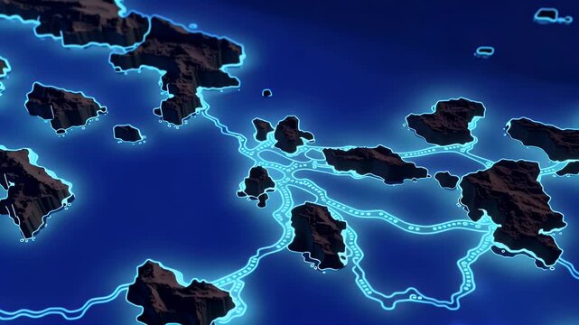 Aegean Sea Region of Greece Outline with Glowing Edges