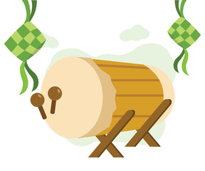 Bedug Drum with Ketupat Ramadan Decoration Islamic Celebration Vector Art