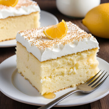 fluffy tres leches cake slice creamy texture sweet pastry dessert food, syrup, delicious, moist, spongy, milk, three, confectionery, bakery, homemade, treat