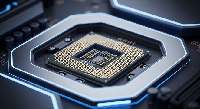 Modern CPU Processor Close-Up On Dark Technology Surface