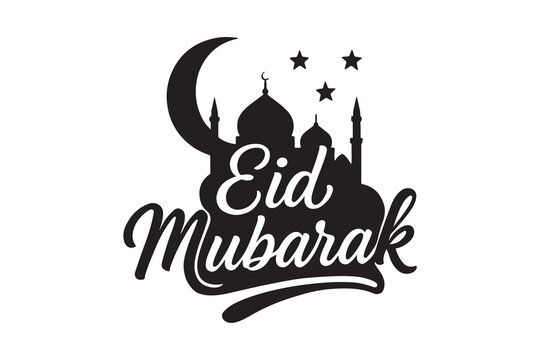 Eid Mubarak stylets typography  black silhouette vector style illustration on white background