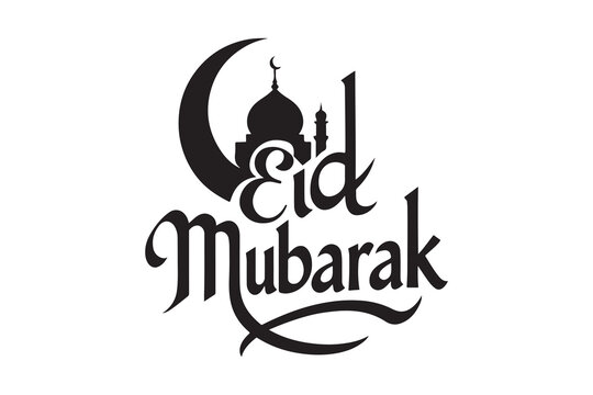 Eid Mubarak stylets typography  black silhouette vector style illustration on white background