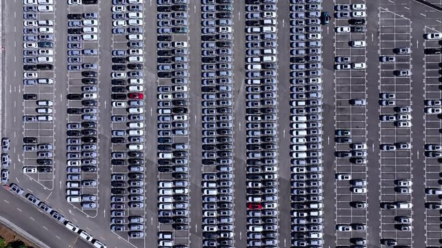 Aerial View of Massive Car Manufacturing Plant Parking Lot