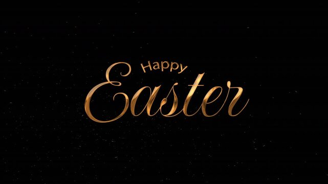 Happy easter greeting text with black background and spray of fine particles. Great for easter greetings, social media posts, greeting cards, and festive designs.