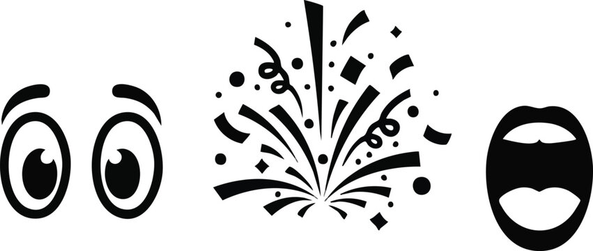 Retro Comic Pop Art Vector Set - Cartoon Eyes, Abstract Explosion Spark, and Mouth with Tongue Out Silhouette