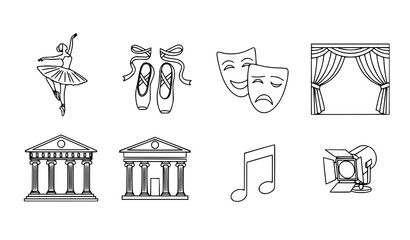 Naklejka premium A set of vector icons representing various art and performance themes
