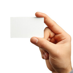 Obraz premium A hand holding a blank white business card isolated on transparent background