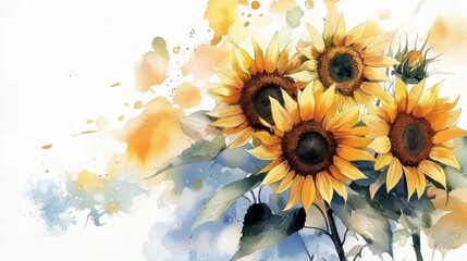 Beautiful watercolor print showcasing sunflowers in a circular design.