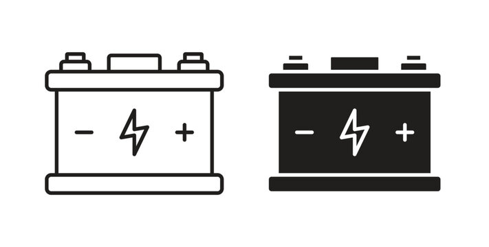 Car Battery icon design silhouette and line art style on white background