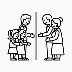 Simple Line Drawing of Families with Children.