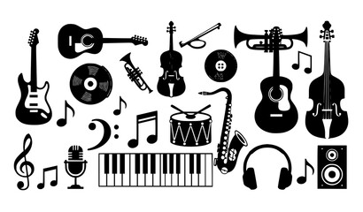 Fototapeta premium A collection of musical instruments and symbols in a flat vector graphic