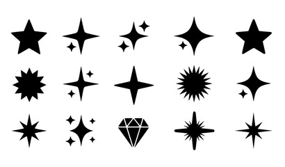 A set of black star and diamond vector icons on a white background © MdAshik