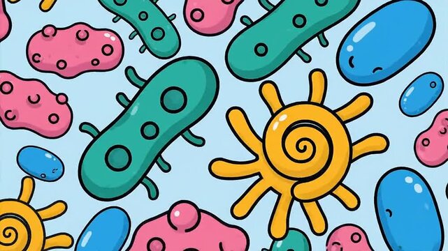 Colorful Microscopic Organisms Pattern Illustration.