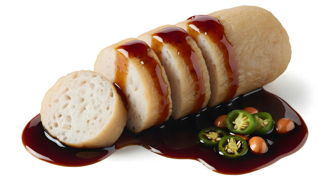 Indonesian fish cake served with dark sweet-sour vinegar sauce