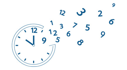 Disintegrating clock face with floating numbers in air