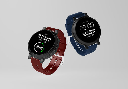 Sporty Round Smart Watch Mockup