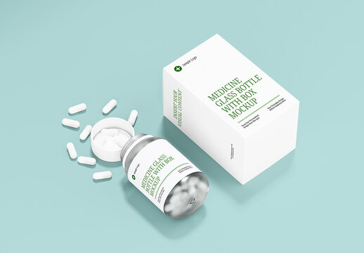 Medical Glass Bottle With Box Mockup