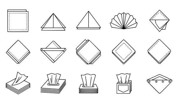 A set of black and white line art illustrations of tissue paper designs