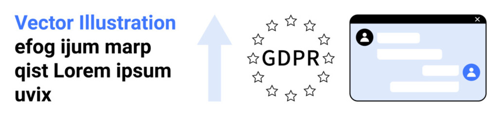 Obraz premium Data privacy, GDPR compliance, online communication, user authentication, information security, digital interaction. GDPR text in stars circle, an arrow and UI components. Data privacy and GDPR