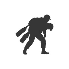 Silhouette of a navy seal or diver soldier with flippers, perfect for maritime and special naval operations. © rputrapm