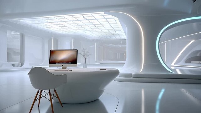Minimalist white room with curved architecture