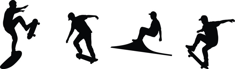 ouetn ramps for urban street sports vector design.Collection of black skateboarder silhops for urban street sports vector 