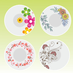 One time floral plate  set vector design isolated on background.Disposable plates, Single-use plates,Disposable plastic,paper tableware
Throwaway plates,Party plates,Biodegradable vector