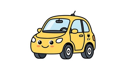 Obraz premium Yellow Cartoon Car with Smiling Face.