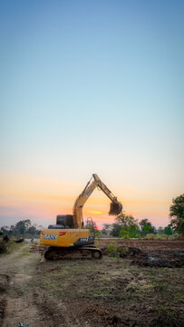 Huai Thalaeng, Thailand &ndash; February 13, 2026 &ndash; A Sany SY135C excavator is working on a pond being dug for agricultural water storage.
