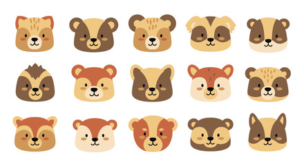 Obraz premium Cute Cartoon Animal Faces Collection: Bears, Badgers, and Foxes
