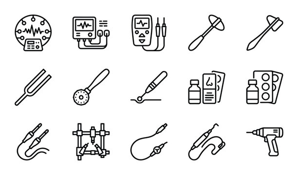 Different medical devices for therapy and examination such as hammer tuning fork and probes