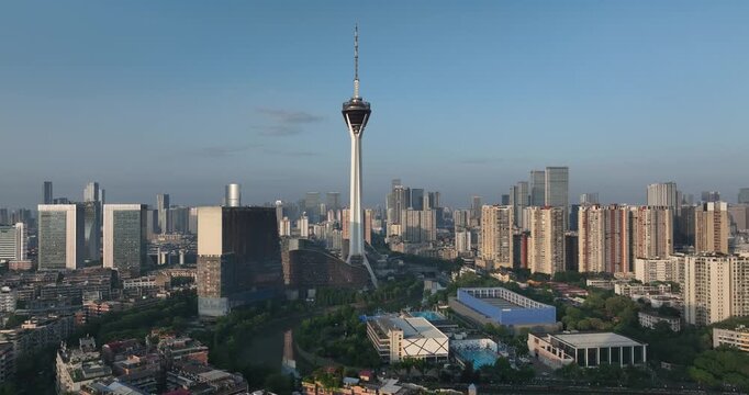  Aerial footage of landscape in Chengdu city, China
