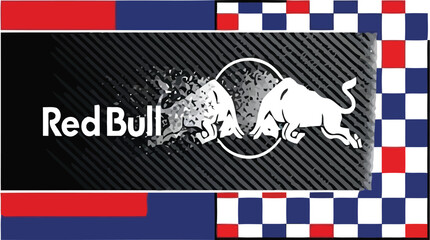 Dynamic Red Bull Inspired Abstract Banner with Racing Checkered Pattern and Bold Colors © SAIF820