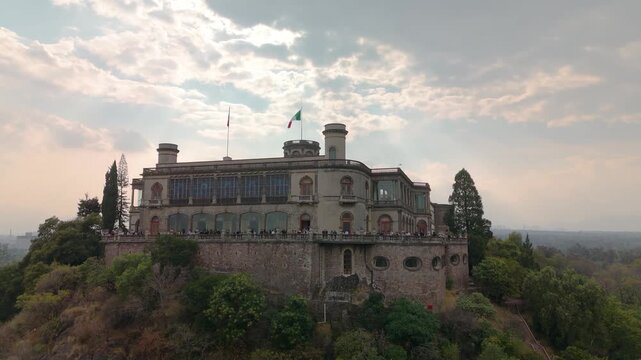 Chapultepec Mexico Castle Drone Orbit upwards Day