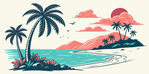 A tropical island with palm trees and a sunset Vector ©  MST RABEYA  BEGUM