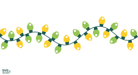 Festive Wavy Garland of Green and Yellow Christmas Lights, Holiday Decoration Element