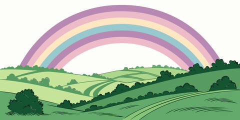 A beautiful rainbow over a green landscape Vector ©  MST RABEYA  BEGUM
