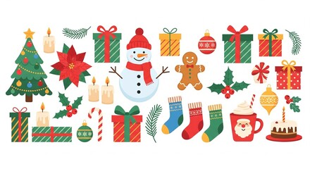 Fototapeta premium Christmas Elements Vector Illustration Set - Festive Holiday Icons for Design and Decoration