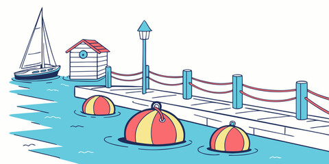 A colorful illustration of a dock with buoys in the water Vector ©  MST RABEYA  BEGUM