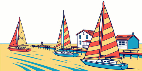 Sailboats are anchored near a small house by the sea Vector ©  MST RABEYA  BEGUM